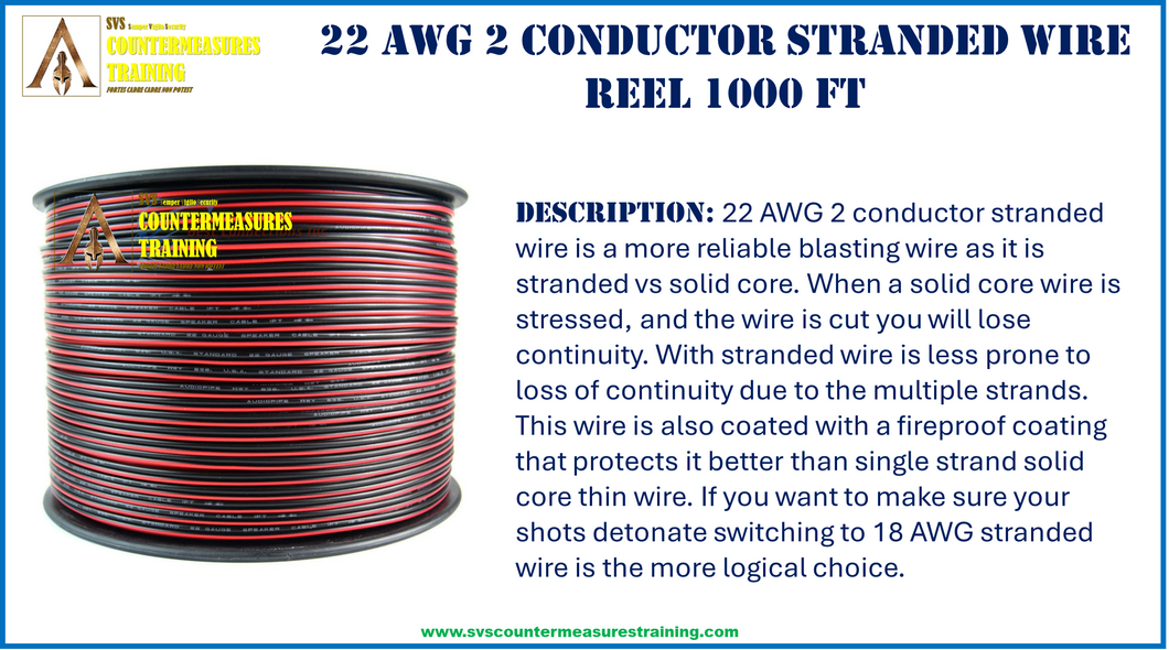 22 AWG 2 conductor stranded wire blasting 1000 feet (304.8 meters)