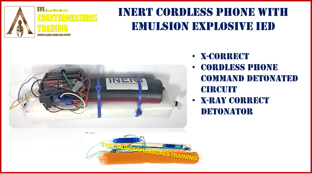 Inert cordless phone with commercial emulsion IED