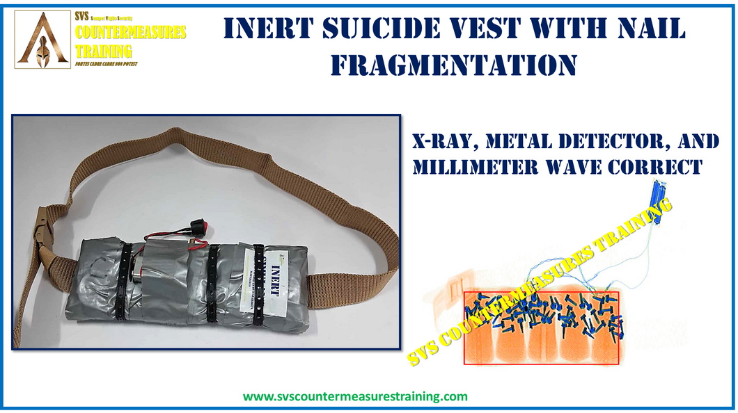 Inert suicide vest with nail fragmentation
