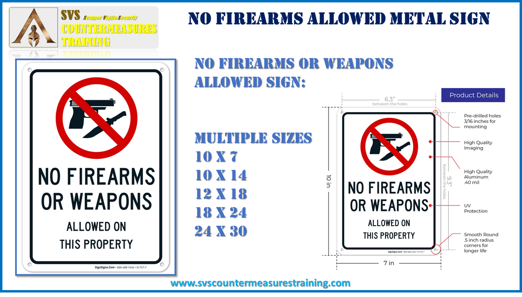 No Firearms or Weapons Allowed Sign